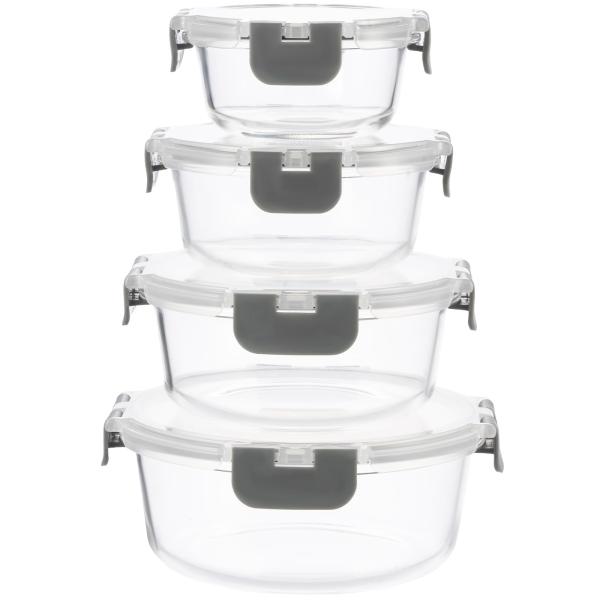 AILTEC 耐熱ガラス 保存容器 4個セット 作り置き 密閉 漏れ防止 オーブン・レンジ・食洗機対応 ガラスタッパー 丸