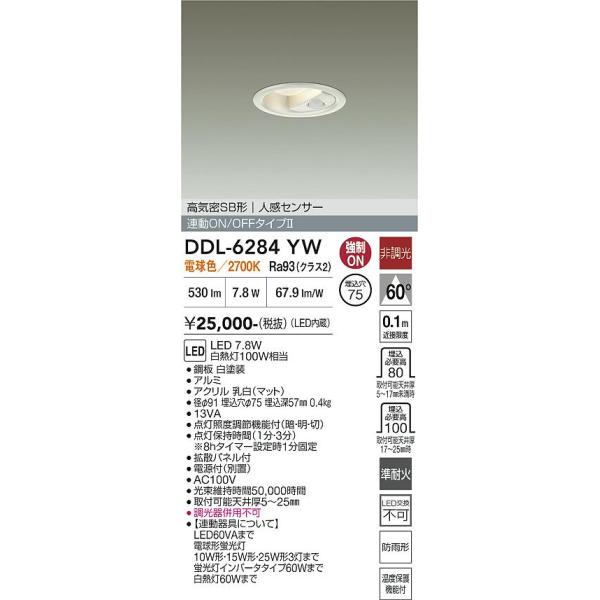 安心のメーカー保証 【送料無料】【インボイス対応店】大光電機 屋外灯 ダウンライト DDL-6284YW LED≪即日発送対応可能 在庫確認必要≫