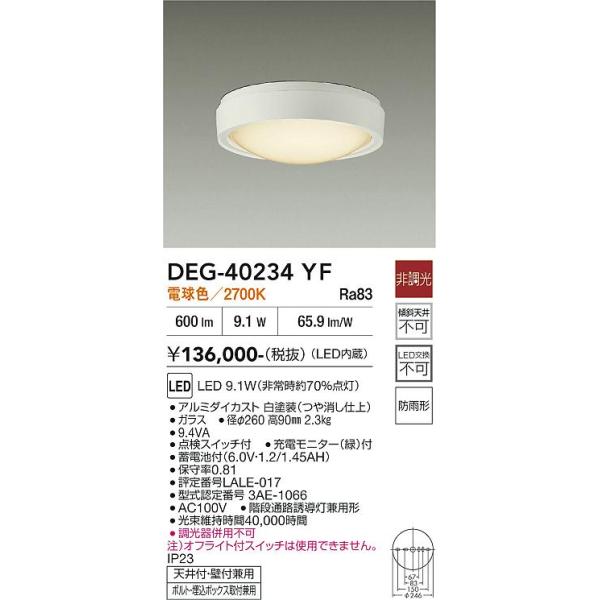 DAIKO LED非常用照明器具 DEG-40234YF 大光電機 安心のメーカー保証 【送料無料】【インボイス対応店】大光