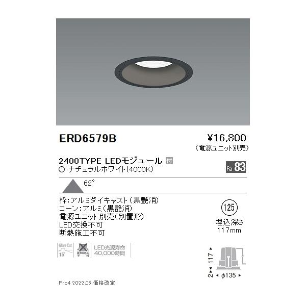 遠藤照明 ダウンライト 一般形 ERD6579B （電源ユニット別売） LED 