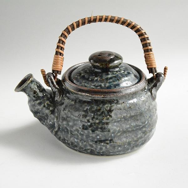 つる付き土瓶/急須/茶こしつき/でこぼこの青
