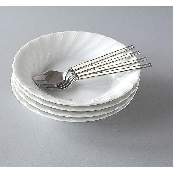 スープ皿 ４枚セット スプーンつき ウェーブ φ20ｃｍ カレー皿