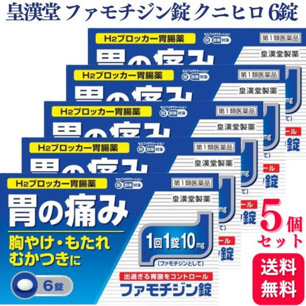 他サイト： 第1類医薬品 5個セット 皇漢堂 ファモチジン錠 クニヒロ 6錠 胃腸薬 胃痛 胸やけの商品画像