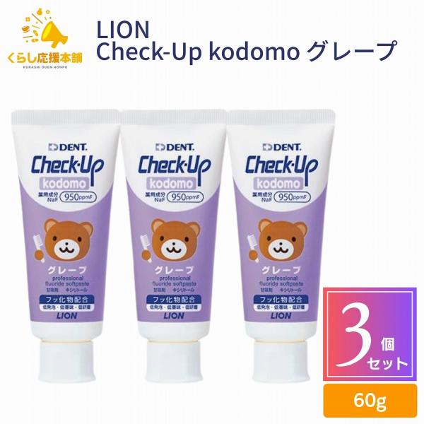 チェックアップ 3個セット ライオン歯科材 デント コドモ グレープ 60g