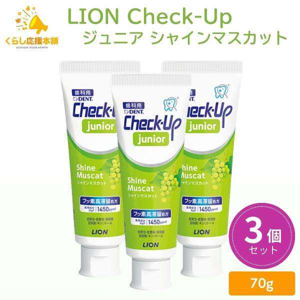 3個セット LION Check-up junior シャインマスカット 子供用 歯磨き粉 チェックアップ 医薬部外品