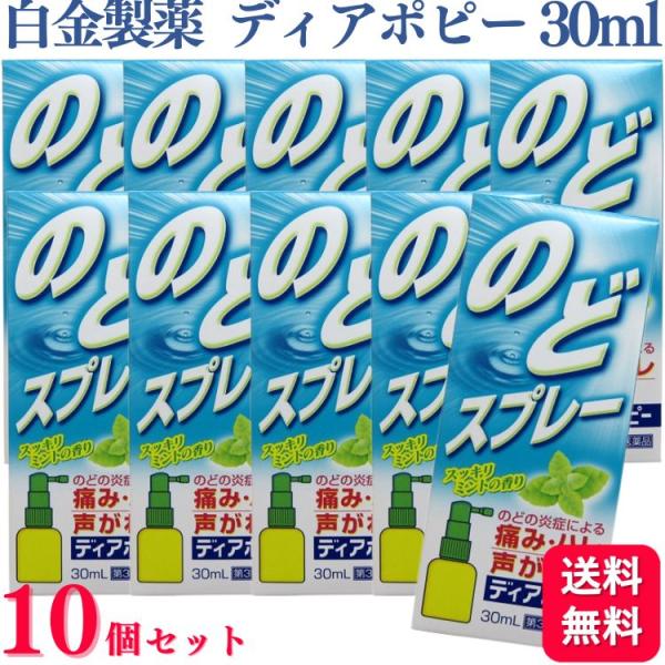 「ディアポピー のどスプレー 30ml」は、声枯れなどのつらい症状を緩和する液剤タイプの口中薬です。スプレータイプで的確な患部への塗付が可能。ポビドンヨードで患部を殺菌します。また、爽やかなミントの香りで使用感も快適です。