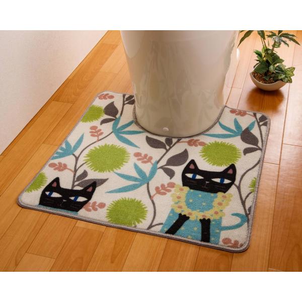 【マット 黒猫のチャロ】【M】トイレマット おしゃれ かわいい 【60x60cm】ちょっぴり愛くるしい猫。