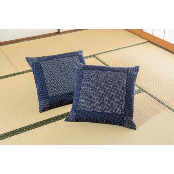 刺し子座布団カバー / 銘仙判 / 55x59cm/ 藍（ブルー）