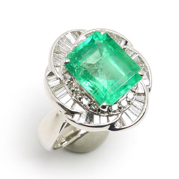 エメラルドダイヤモンドリング #9 約9号 PT900・E3.20ct・D0.86ct 
