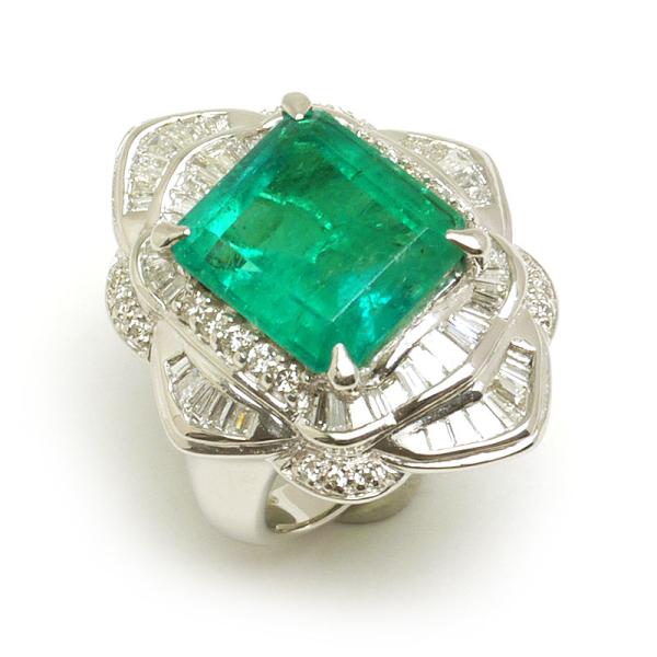 PT900　エメラルド　ダイヤモンド　リング　約10号 エメラルドダイヤモンドリング #10 約10号 PT900・エメ6.18ct・ダイヤ