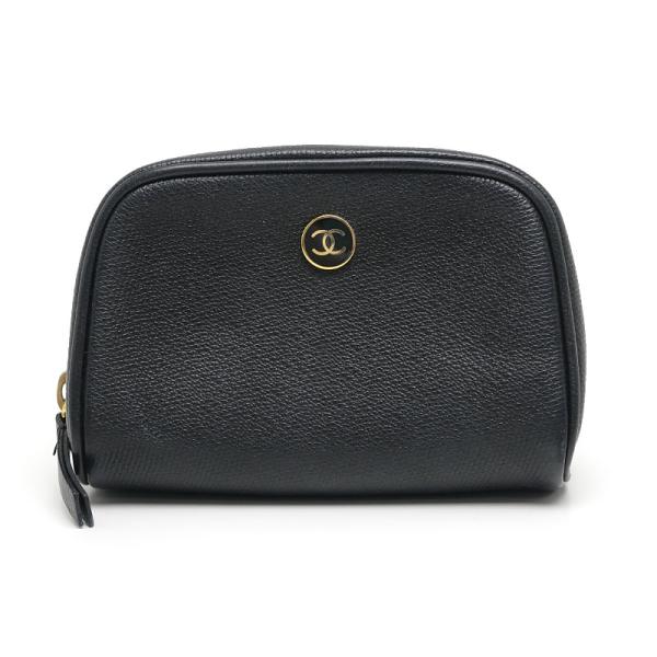 CHANEL シャネル 化粧ポーチ コスメポーチ ブラック 黒 レザー
