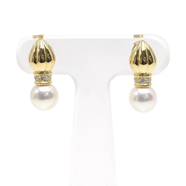 MIKIMOTO（ミキモト） パールダイヤモンドピアス K18YG・パール約8mm
