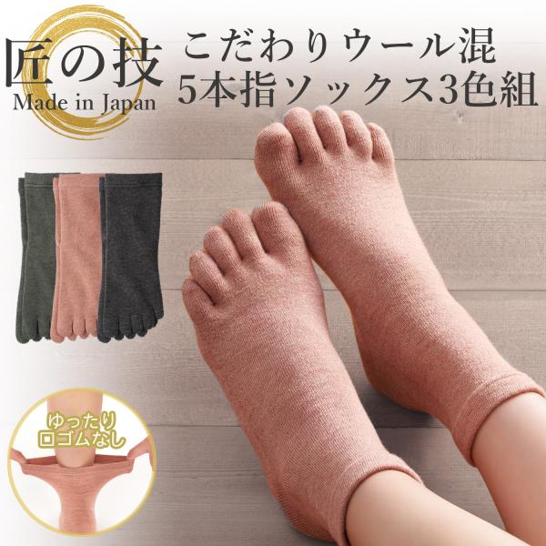 三笠（mikasa） 匠の技 こだわり ウール混 5本指 ソックス 3色組