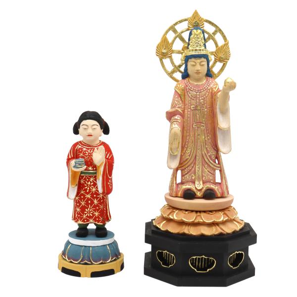 木彫仏像/吉祥天・善膩師童子立像一対桧木彩色 : 栗田こだわり仏像専門