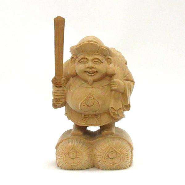 仏像 大黒天 大黒天像 大黒様 七福神 剣持 俵座 総高12cm 楠木 木彫り