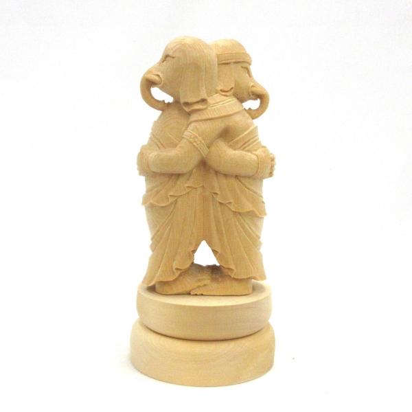 仏教美術　木彫彩色　インド神　ガネーシャ　歓喜天　双身立像　置物　C　8350 仏教美術 木彫彩色 インド神 ガネーシャ 歓喜天 双身立像 置物 C