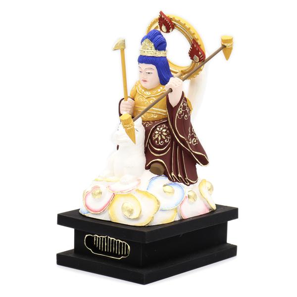 仏像 稲荷大明神 騎狐像 総高18cm 円光背 四角台座 桧木彩色 お 仏像 稲荷大明神 騎狐像 総高18cm 円光背 四角台座 桧木彩色 お