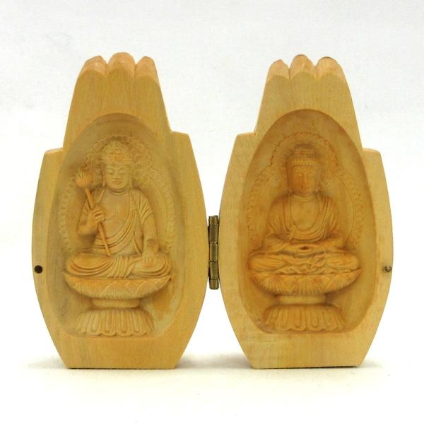 木彫仏像/合掌仏ツゲ(勢至菩薩・座釈迦) : 栗田こだわり仏像専門店
