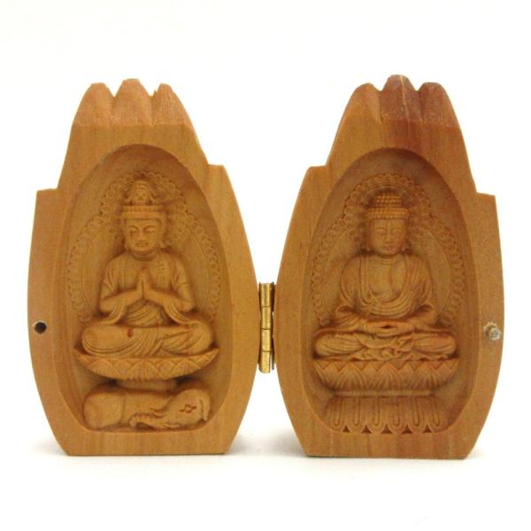 【工場直販のため低価格にて提供】【高さ8cm、最大直径5cm】※割れあり　合掌仏片方に仏、もう片方に我が身を供うる仏を合掌の手中に彫ったもの。株式会社栗田こだわり仏像専門店(旧：栗田貿易株式会社)