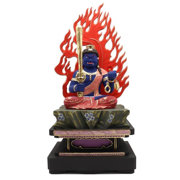 仏像 不動明王座像 総高50cm 桧木彩色