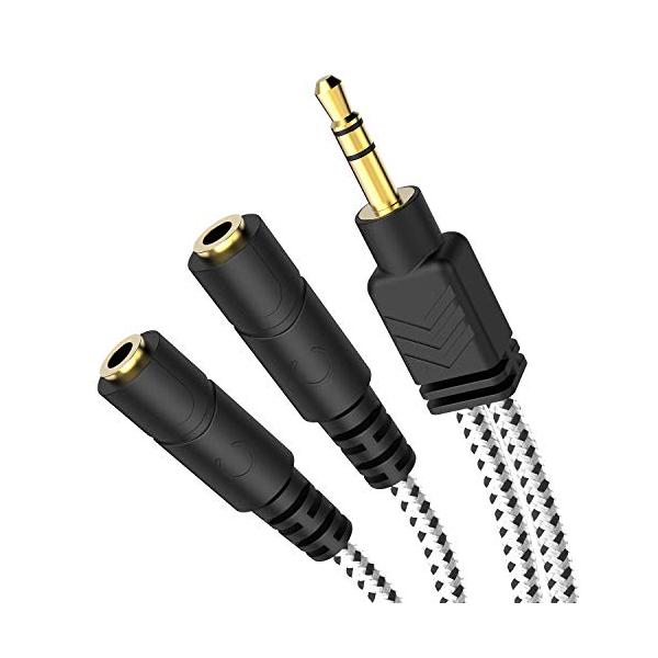 DuKabel 2分配ケーブル 3極 分配 3.5mm オーディオ分配ケーブル 3極変換コネクタ イヤホン 分配 ヘッドホンマイク機能なし ブラック