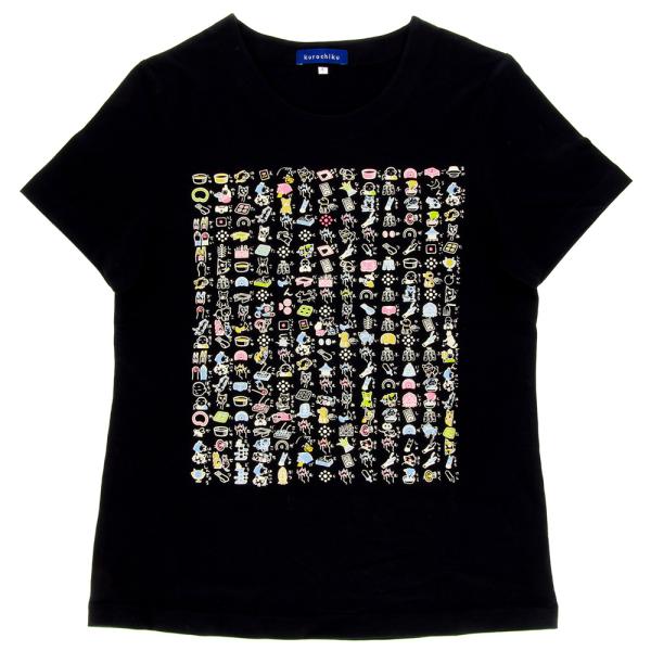 展示品★京都★くろちく★古布★宝ねずみ★KUROCHIKU 京都くろちく わんにゃ絵心経 Tシャツ・黒・京都 くろちく : 京都