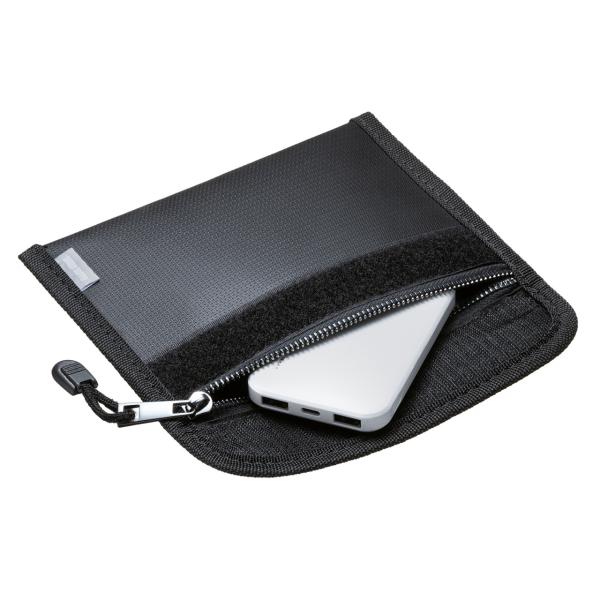 サンワサプライ 難燃モバイルバッテリーポーチ Sサイズ H190×D10×W135mm IN-FP1BK モバイルバッテリー スリム設計 バッテリーポーチ