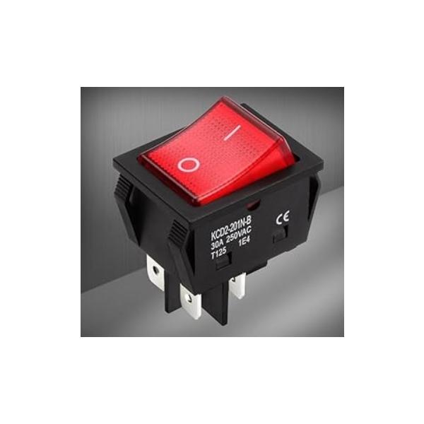 4PダブルON-OFFロッカースイッチ（オルタネイト）250V/30Aオン時LED赤点灯100-250V対応！