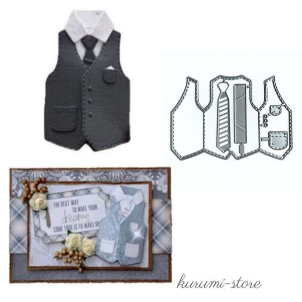 こちらはスーツのダイカット用抜型です。スクラップブッキングやアルバム、カード作りにお役立てください。抜型のみのお届けです。使用例のペーパーは含まれません。取扱説明書はありません。【サイズ】9.5×6.5（cm）【材質】炭素鋼【重さ】約9ｇ※...