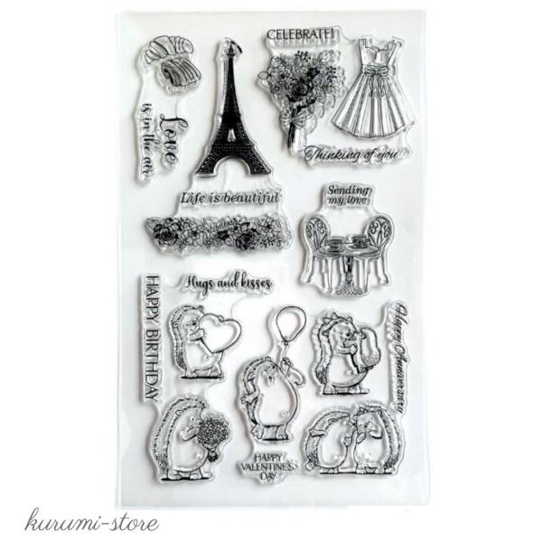 クリアスタンプ ワンピース ハリネズミ 花 はんこ アルバム 海外