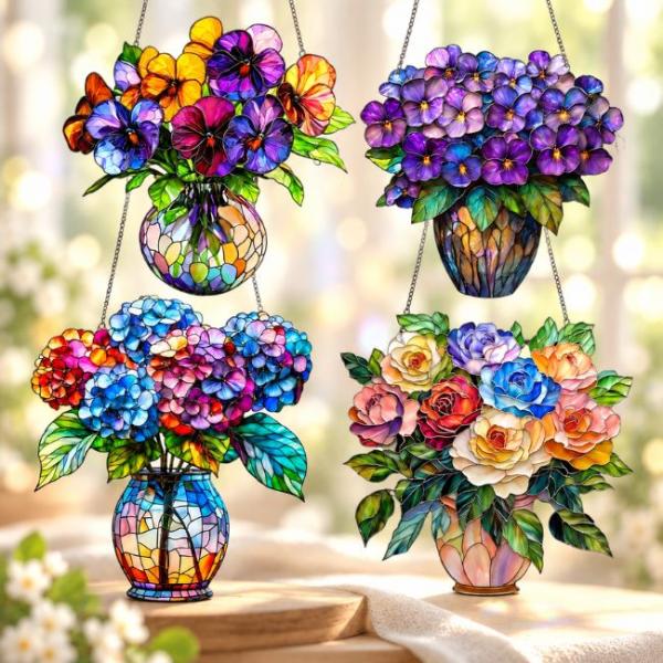 サンキャッチャー 花 パンジー アジサイ 紫陽花 薔薇 バラ アクリル インテリア おしゃれ 玄関 デザインプレート