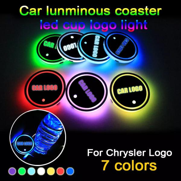 2個 LED車カップホルダーコースタークライスラーロゴライトセブリングコンバーチブル300c grand voyager ptクルーザーパシフィカcr