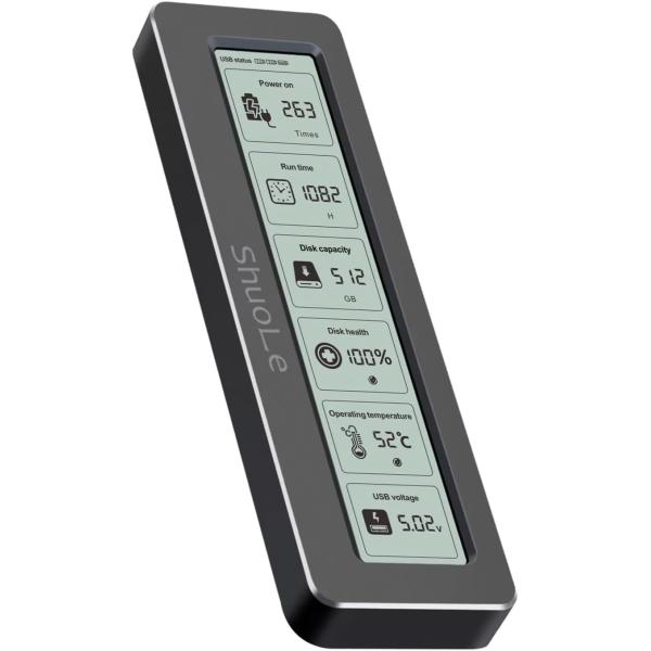 ShuoLe M.2 NVMe SSD 外付けケース SL-TP18-P【USB3.2 Gen2 10Gbps対応】LCDステータス表示 アルミ筐体 USB Type-C接続 2280/2260/2242/2230対応 2本ケーブル付