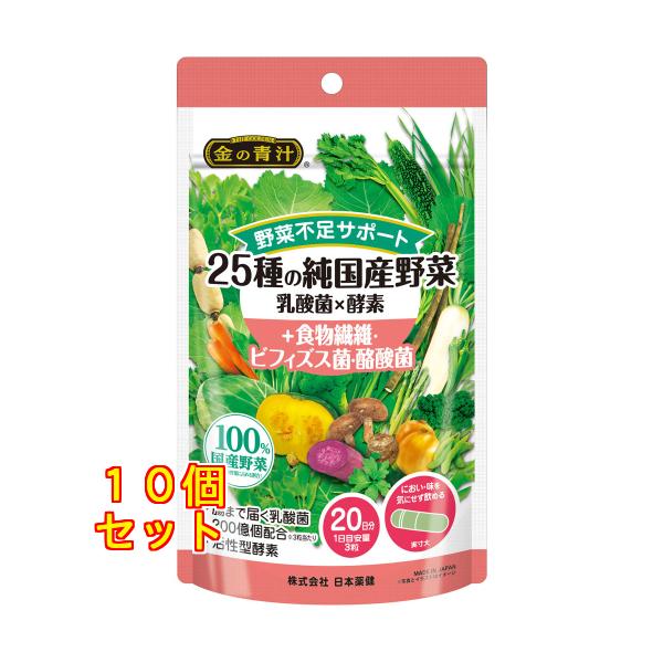 25種の純国産野菜 乳酸菌×酵素＋食物繊維・ビフィズス菌・酪酸菌 60粒×10個