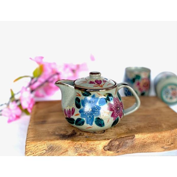 九谷焼 高級 陶磁器 急須 大 和桜 裏絵(Kutani teapot)おしゃれ 手描き