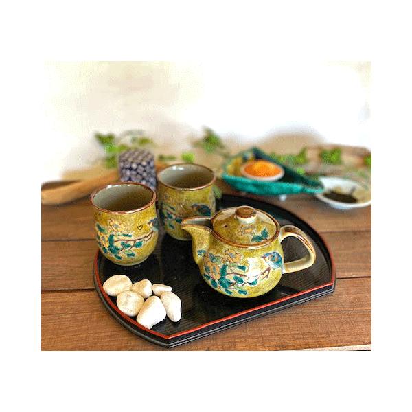 九谷焼 高級 陶磁器 急須3点セット 小 黄塗り金糸梅に鳥 裏絵(Kutani