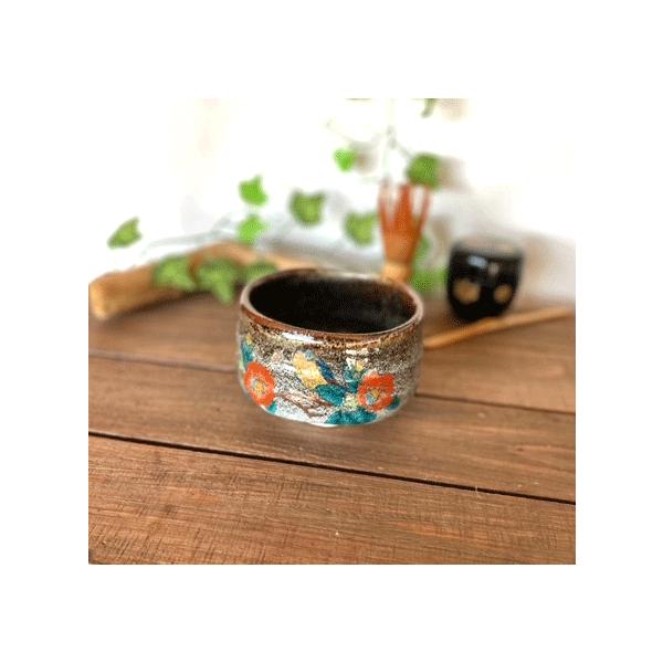九谷焼 高級 陶磁器 抹茶碗 花鳥風月 椿に鳥 （Kutani matcha bowl