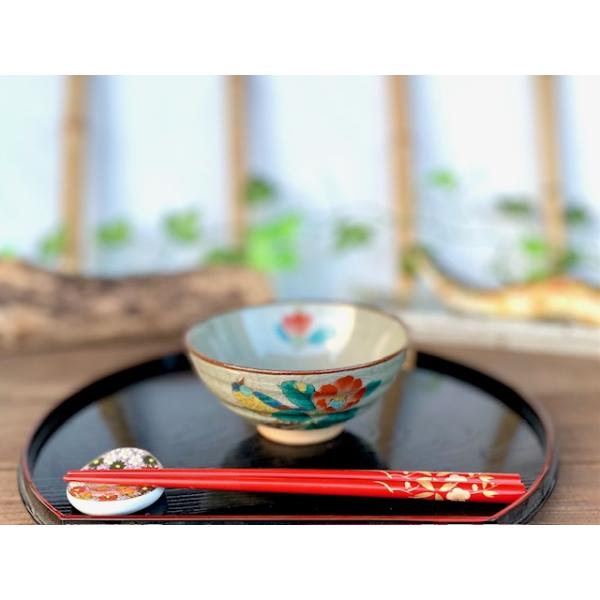 九谷焼 高級 陶磁器 飯碗 大 椿に鳥 中絵 (Kutani rice bowl)ごはん