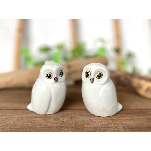白梟（感謝）/3 九谷焼 高級 陶磁器 ペア梟 ホワイト 3寸 裏書 (Kutani Owl) ギフト