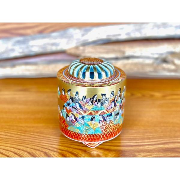 九谷焼 高級 陶磁器 香炉 本金 百人一首 桐箱入り (Kutani Incense