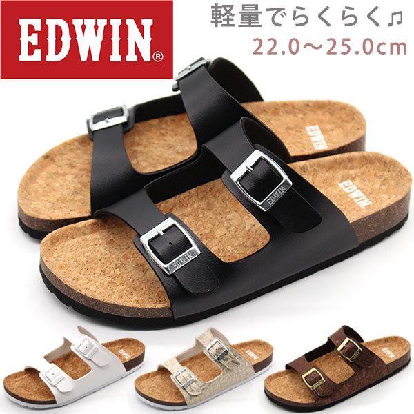EDWIN サンダル レディース 靴 黒 白 ブラック ホワイト 軽量 軽い