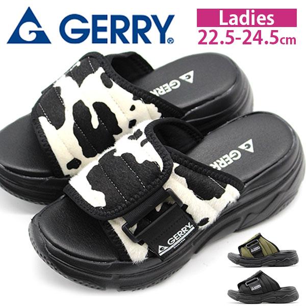 GERRY サンダル レディース 靴 黒 ブラック カーキ ウシ柄 牛柄 GERRY サンダル レディース 靴 黒 ブラック カーキ ウシ柄 牛柄