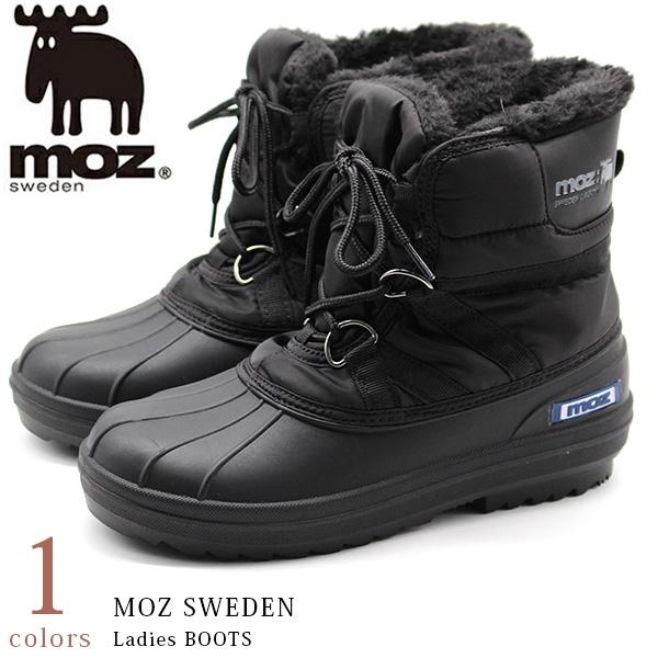 moz ブーツ レディース スニーカー 黒 ブラック 防水 雨 雪 冬 暖かい  