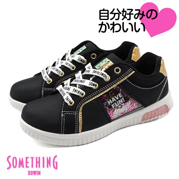 スニーカー キッズ 子供 靴 黒 ブラック パープル 女の子 軽量 軽い サムシング エドウィン Something Edwin Som 3135 父の日 靴のニシムラ Paypayモール店 通販 Paypayモール