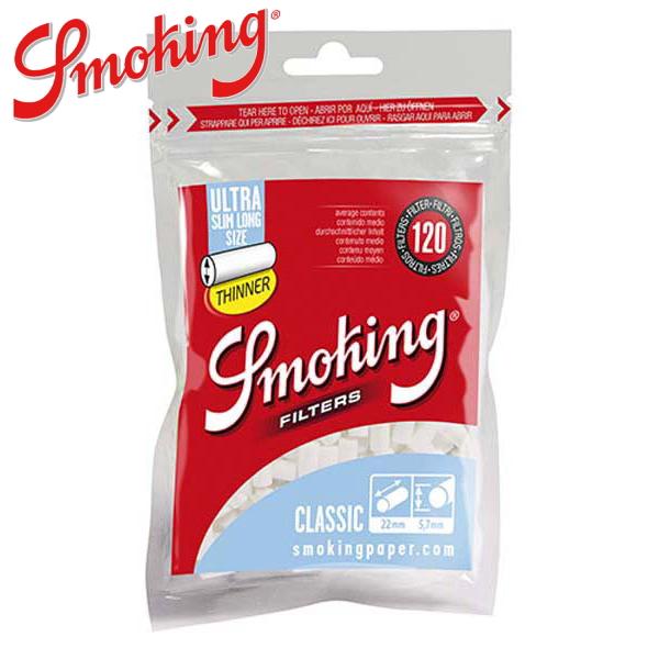 Smoking Filterスモーキング クラシック ウルトラスリム ロング フィルター直径5.7ミリ、長さ22ミリのスタンダードなフィルターです。120個入り、ジップバッグパッケージ。Made in EU配送についてネコポス（ポスト投函便...
