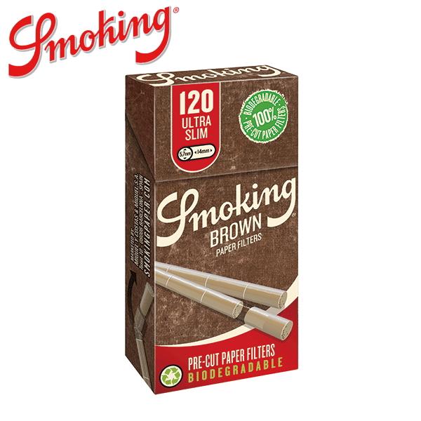 Smoking Ultra Slim Brownスモーキング ウルトラスリム ブラウン フィルターウルトラスリムのボックス入りフィルター。ウルトラスリムで人気の無添加・無漂白ブラウン・フィルター登場。環境に優しいペーパーを使用したフィルター...