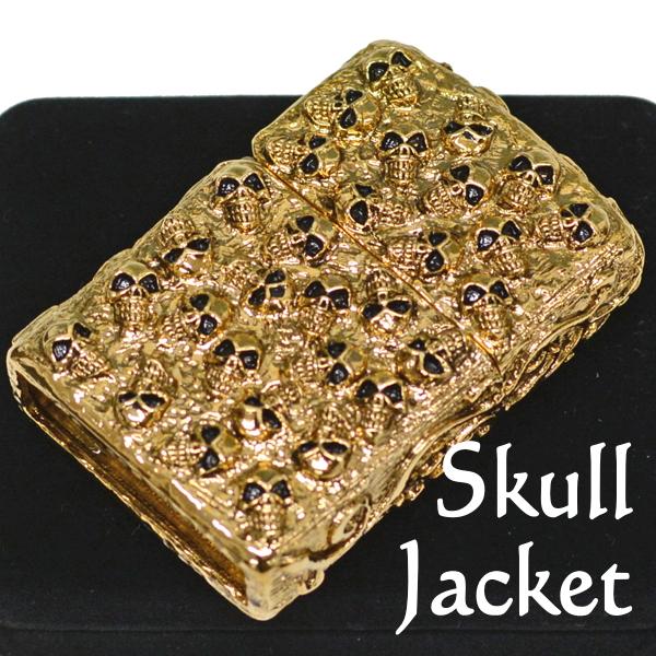 ☆スカルジャケット☆ZIPPO ゴールド 金イブシ フルメタルジャケット 