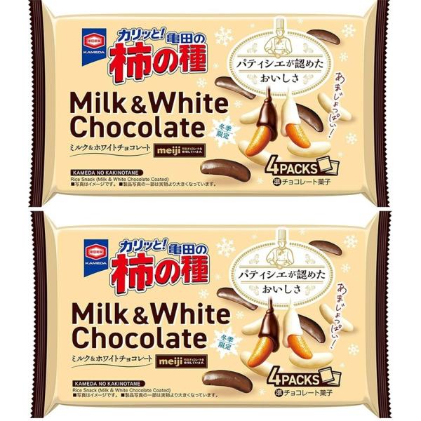 「商品情報」●亀田の柿の種ミルク＆ホワイトチョコレート 70g(4袋入) ×2袋セット●原材料・成分準チョコレート（国内製造）、米粉（うるち米）、でん粉、しょうゆ、砂糖、魚介エキス調味料、たん白加水分解物、こんぶエキス、食塩／光沢剤、乳化剤...