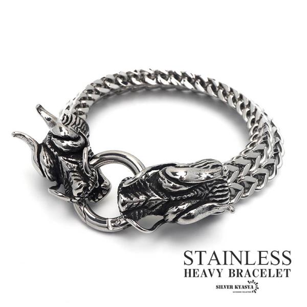 複数買いで最大30％OFFクーポン／重厚 ドラゴンブレスレット シルバー
