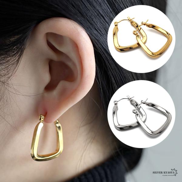 フープピアス 太め ステンレス レディース ピアス イヤリング ゴールド